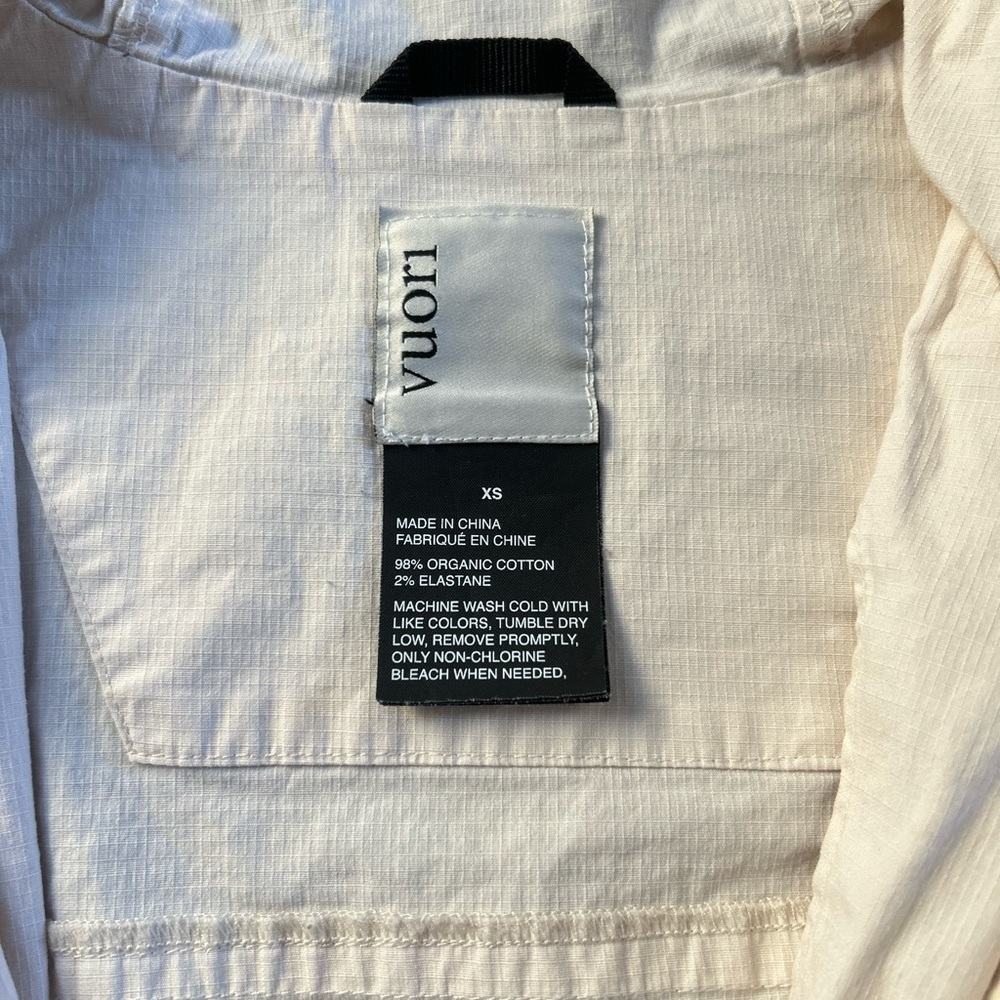VOURI Vintage Cream Ripstop Utility Jacket with Hood Organic Cotton Cargo Pocket - Picture 13 of 14